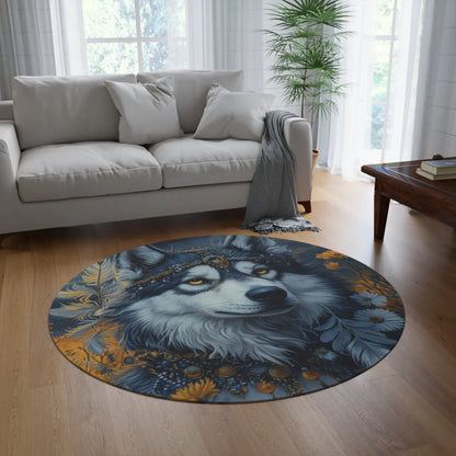 Boho Husky Round Rug - Celestial Design - 60 inch Diameter Printify