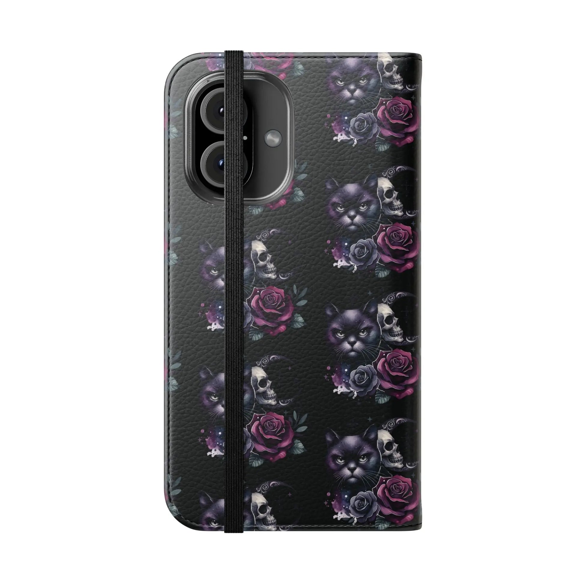 Gothic Floral Flip Case with Cats and Skulls Printify