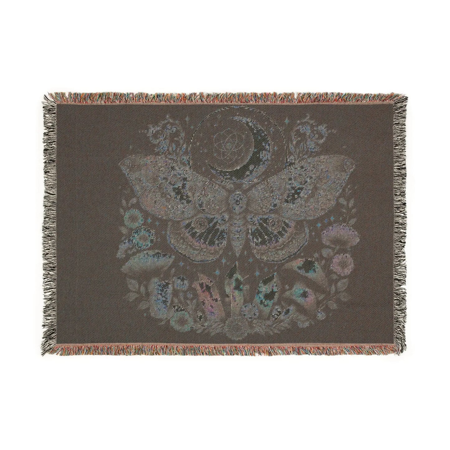 Wiccan Throw Blanket – Mystical Pagan Moth Woven Design WitchyPets.com