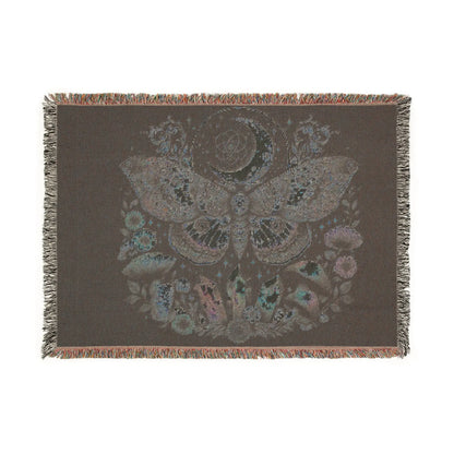 Wiccan Throw Blanket – Mystical Pagan Moth Woven Design WitchyPets.com