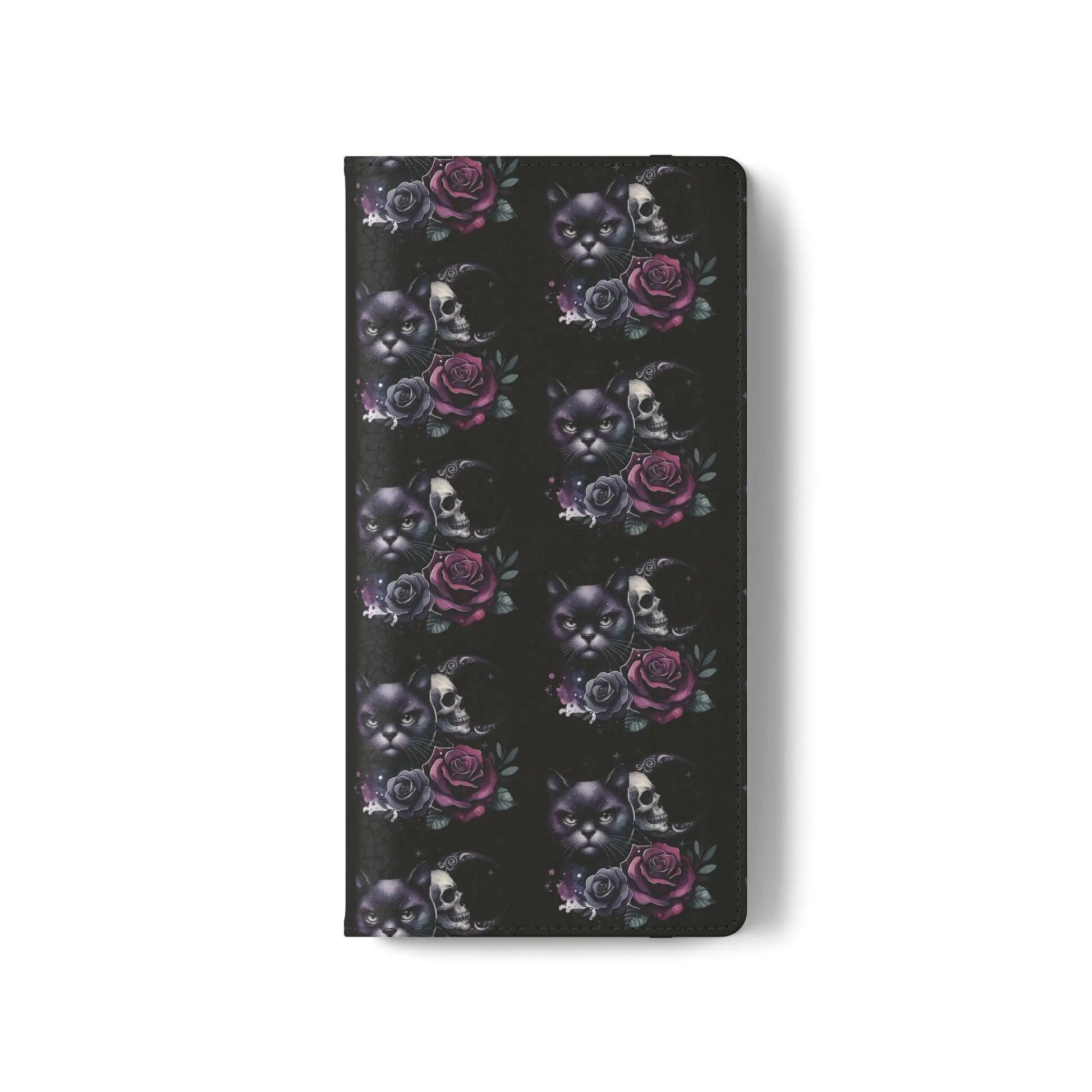 Gothic Floral Flip Case with Cats and Skulls Printify