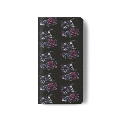 Gothic Floral Flip Case with Cats and Skulls Printify