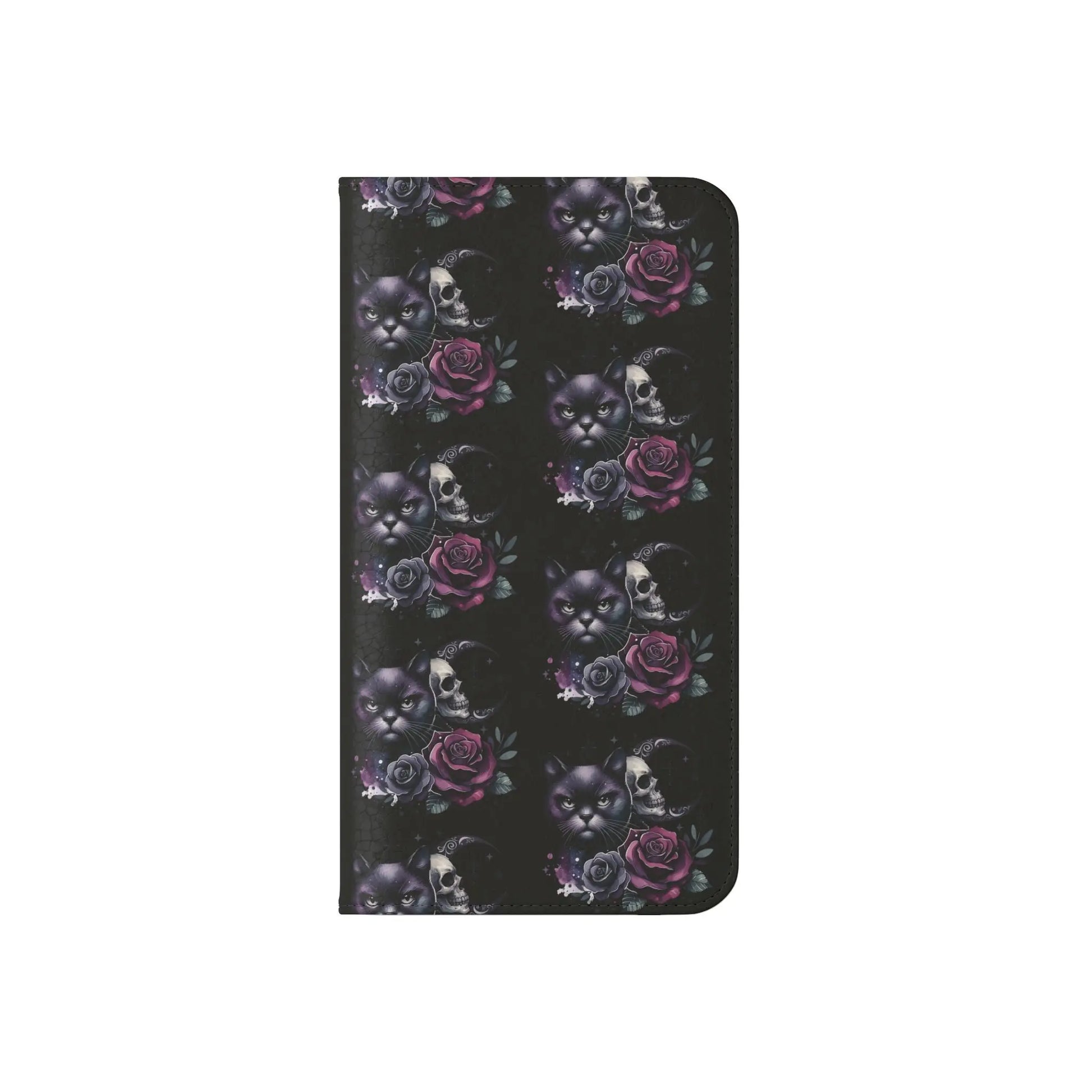 Gothic Floral Flip Case with Cats and Skulls Printify