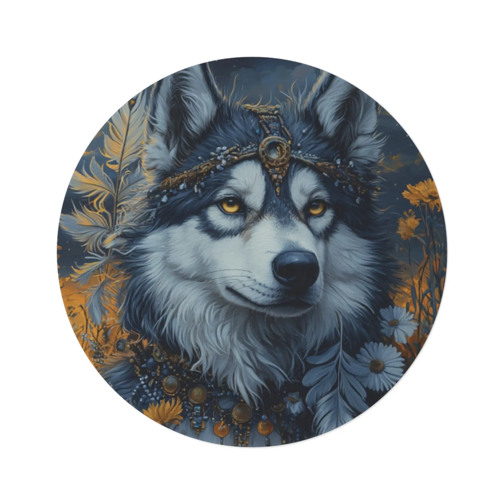 Boho Husky Round Rug - Celestial Design - 60 inch Diameter Printify