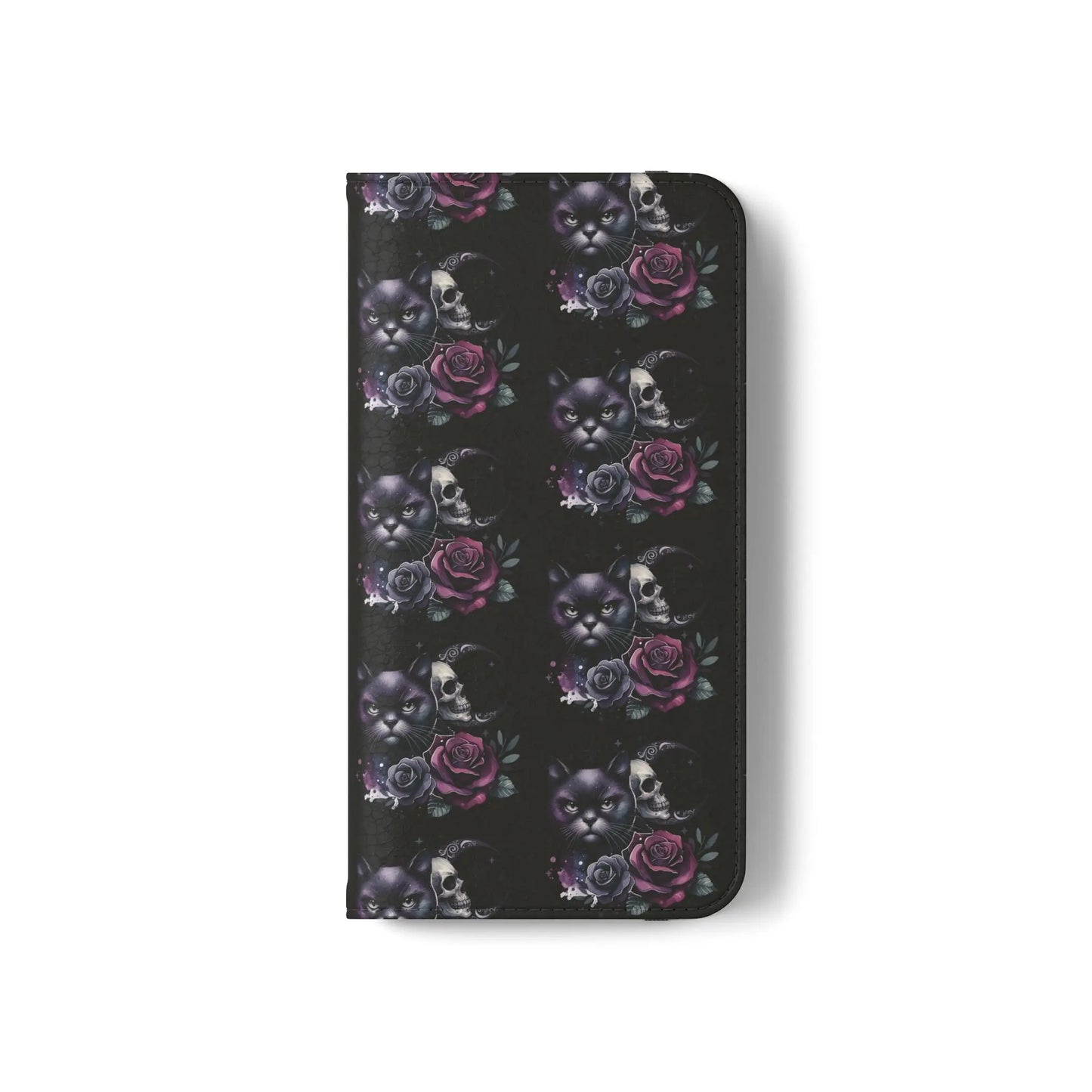 Gothic Floral Flip Case with Cats and Skulls Printify