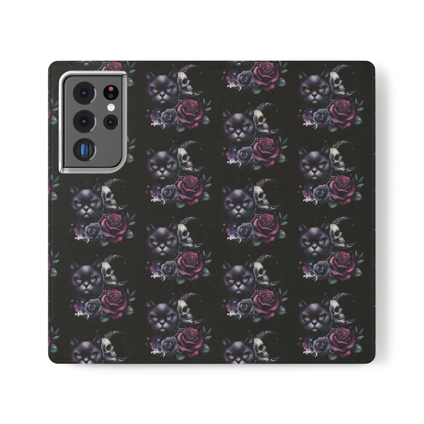 Gothic Floral Flip Case with Cats and Skulls Printify