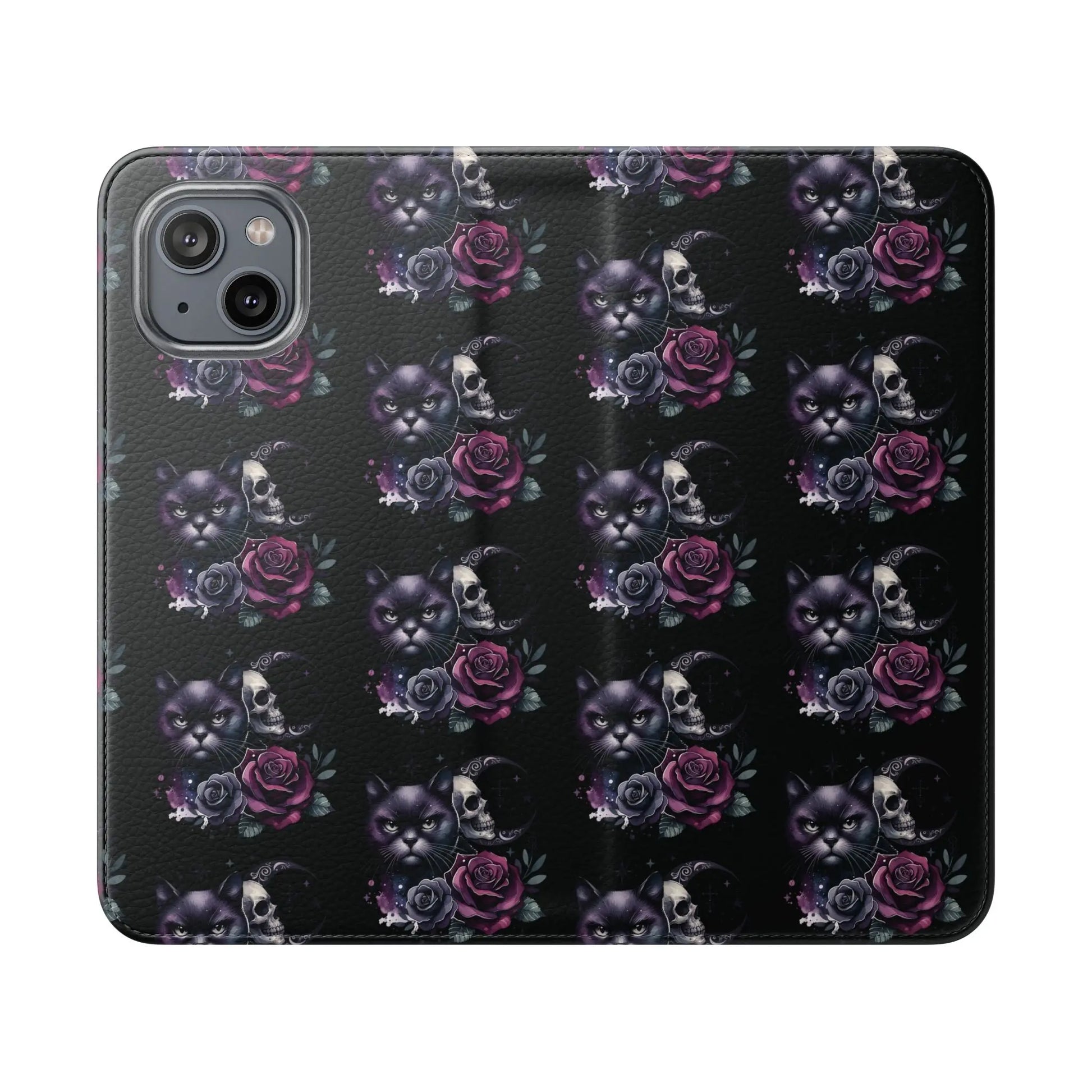 Gothic Floral Flip Case with Cats and Skulls Printify