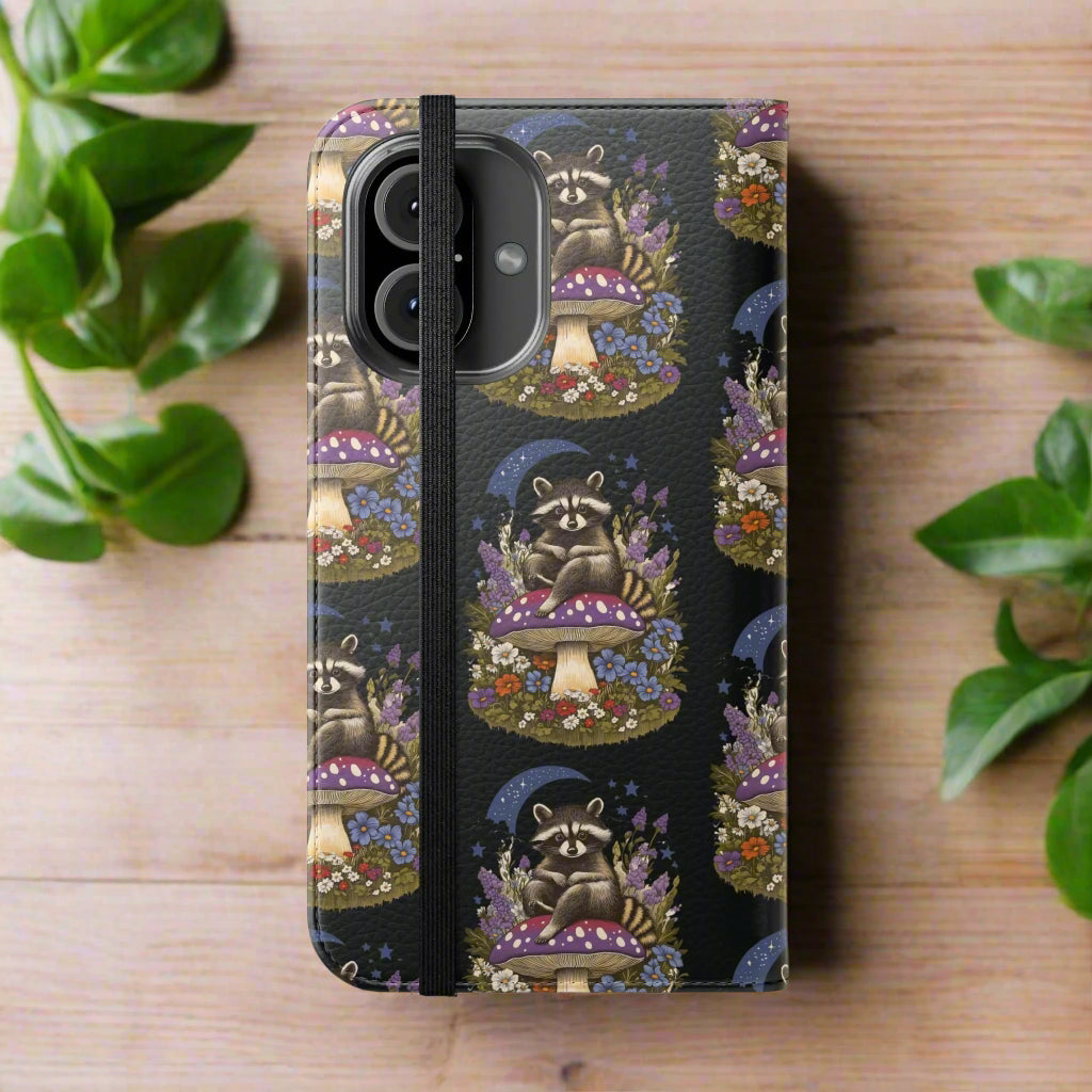 Raccoon Flip Case - Whimsical Wildlife Design for Phone Protection Printify