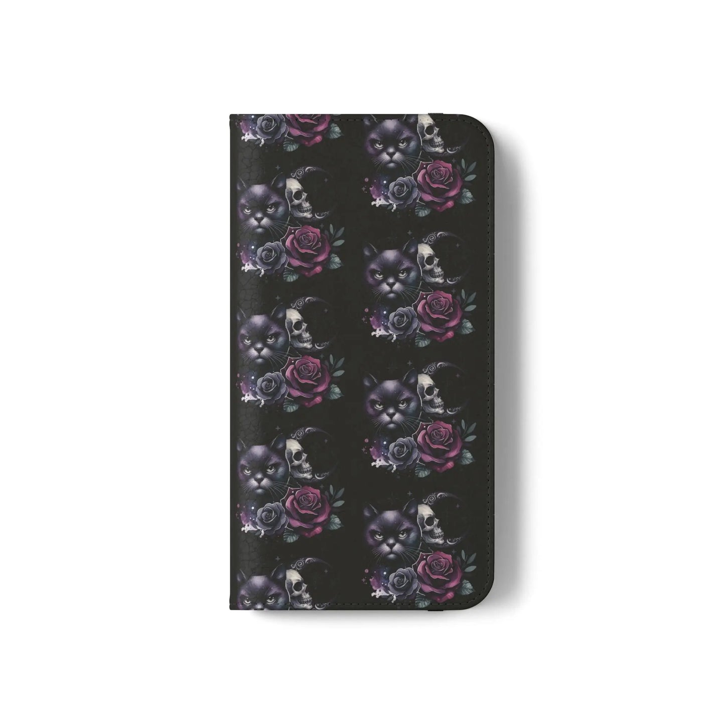 Gothic Floral Flip Case with Cats and Skulls Printify