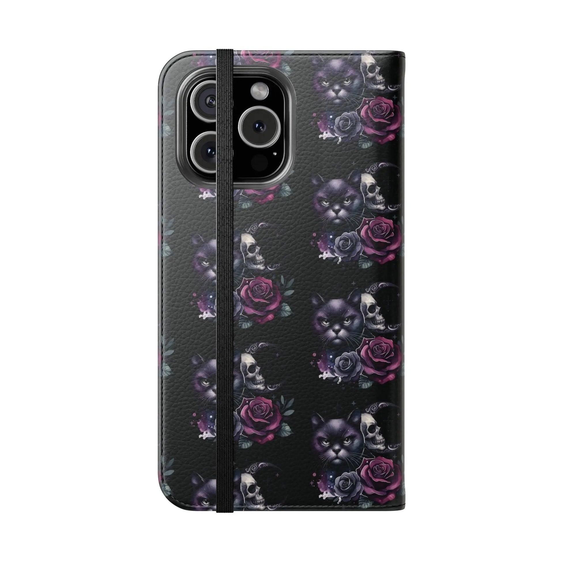 Gothic Floral Flip Case with Cats and Skulls Printify