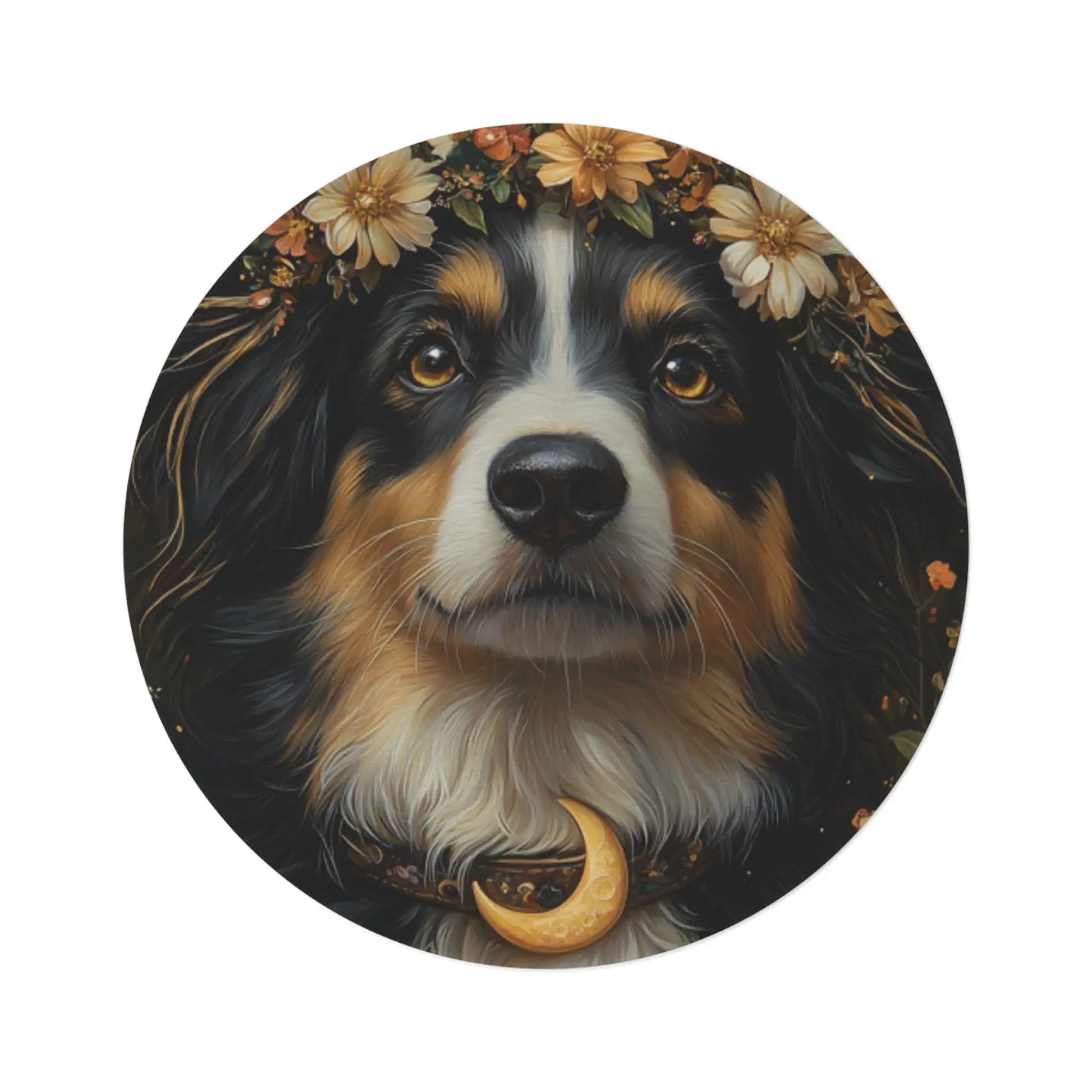 Round Rug Australian Shephard Dog Floral Moon Area Rug 60x60 inch 100% Polyester Chenille Printify