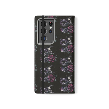 Gothic Floral Flip Case with Cats and Skulls Printify