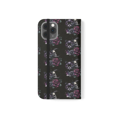 Gothic Floral Flip Case with Cats and Skulls Printify