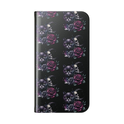 Gothic Floral Flip Case with Cats and Skulls Printify