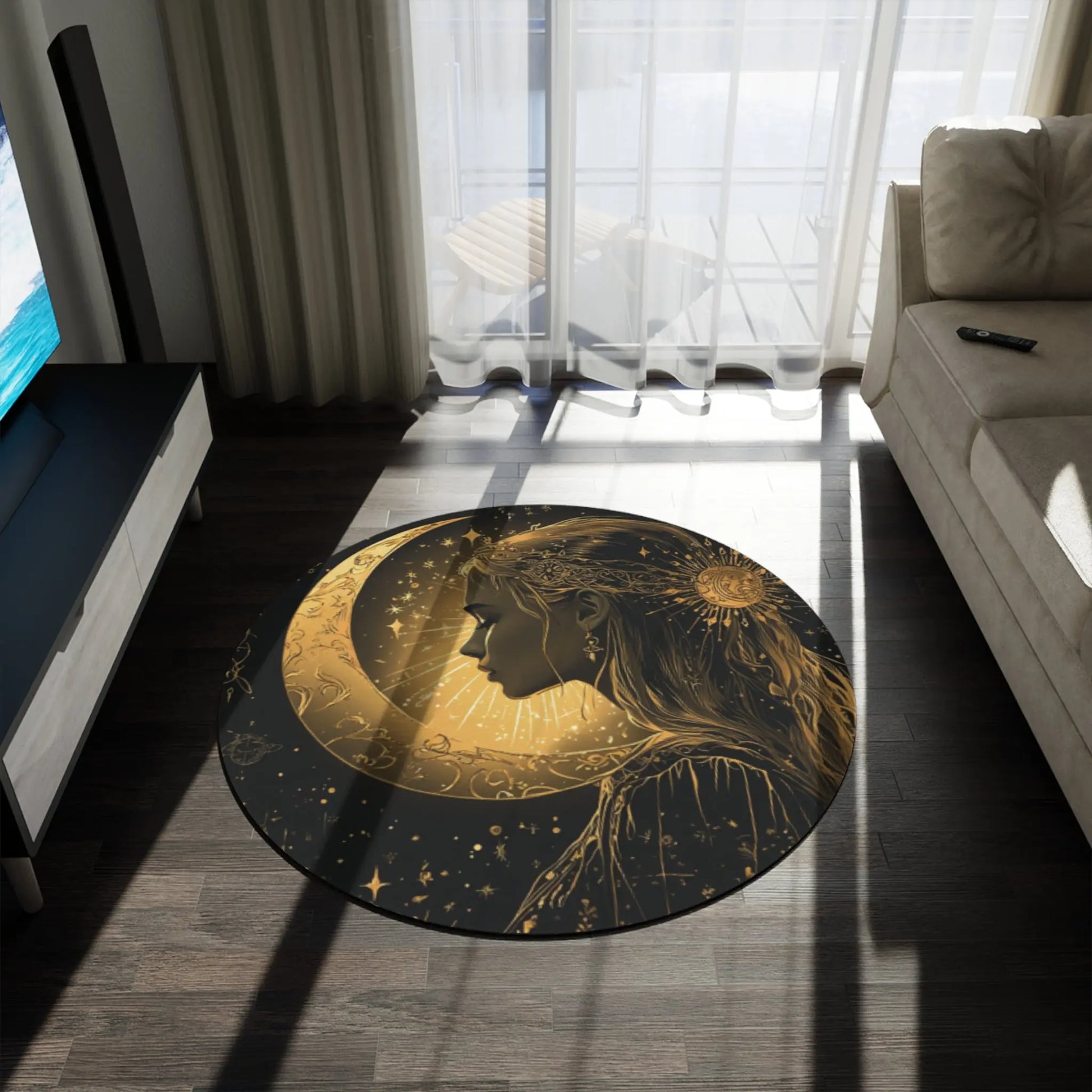 Celestial Lady Moon Round Rug Printify