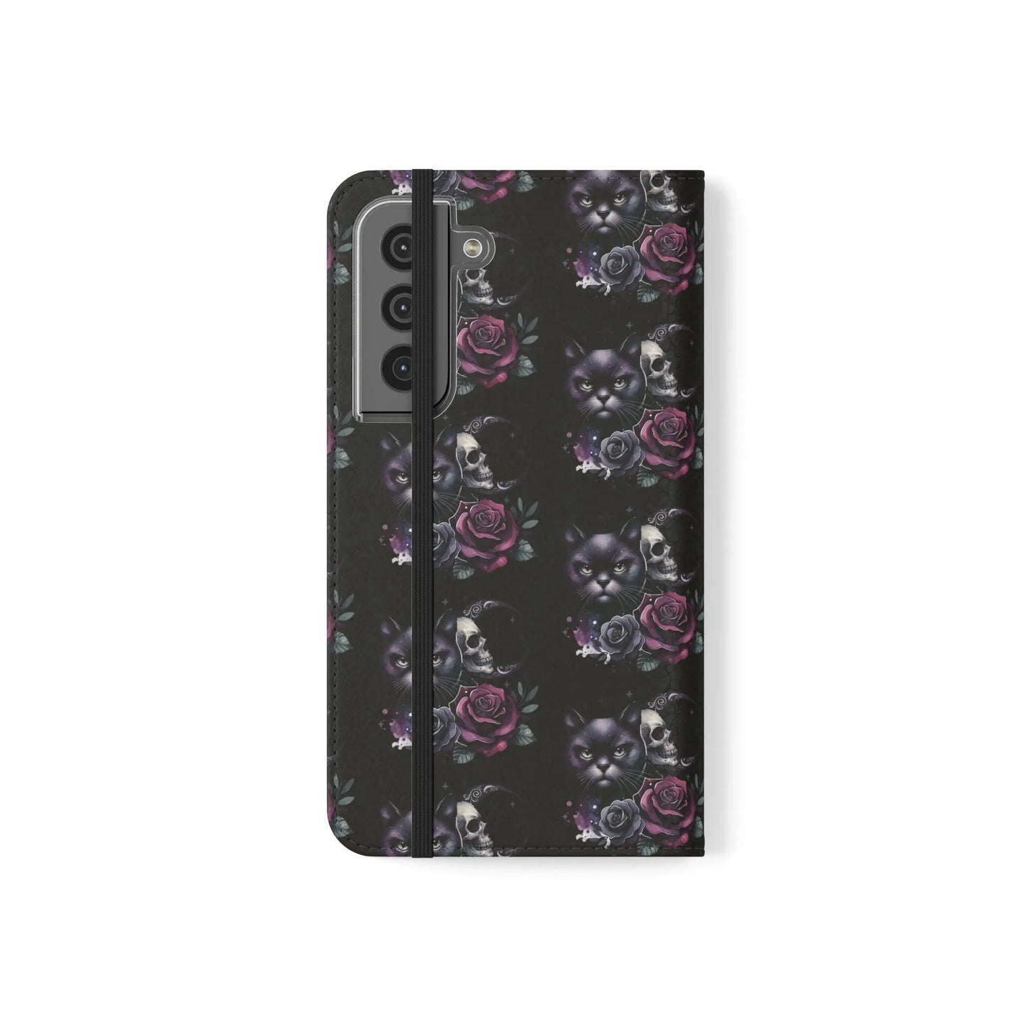 Gothic Floral Flip Case with Cats and Skulls Printify