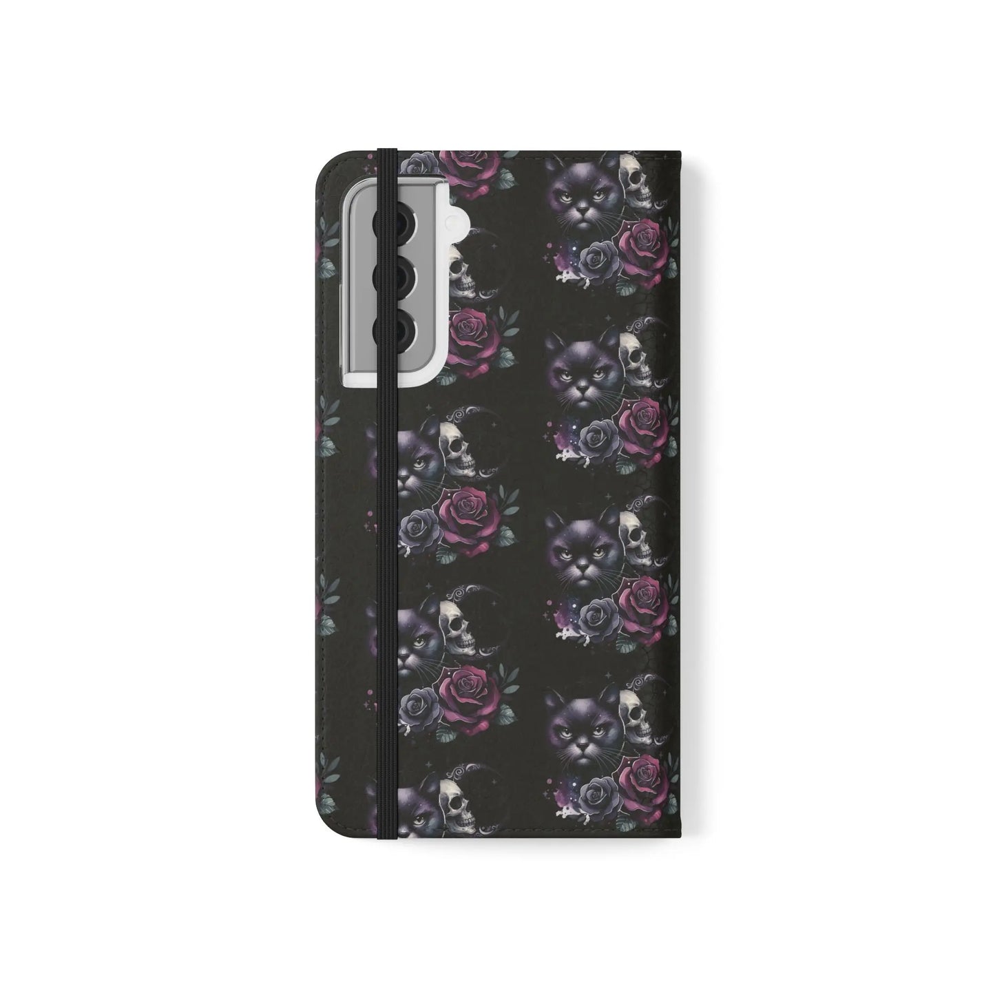 Gothic Floral Flip Case with Cats and Skulls Printify