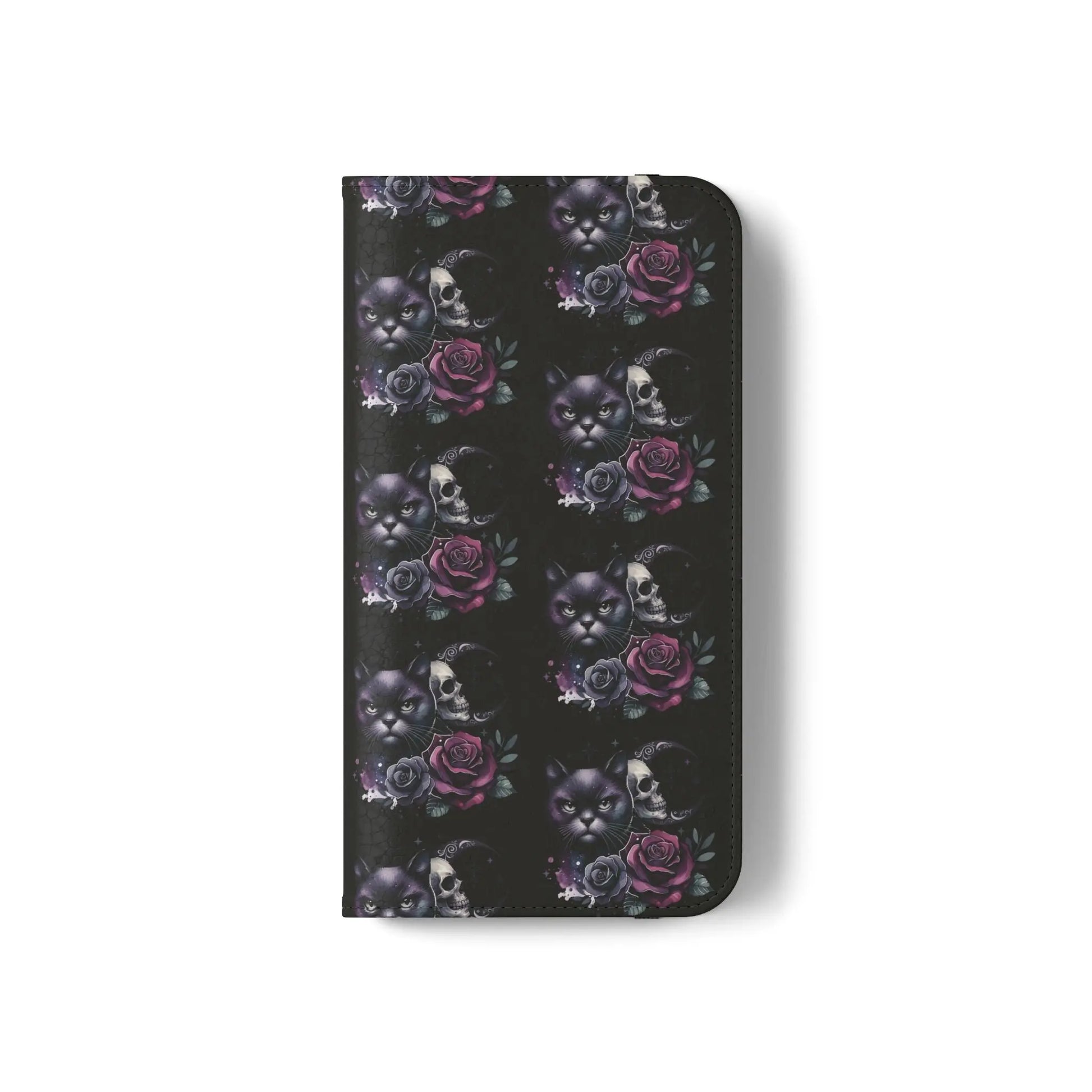 Gothic Floral Flip Case with Cats and Skulls Printify