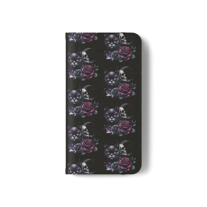 Gothic Floral Flip Case with Cats and Skulls Printify