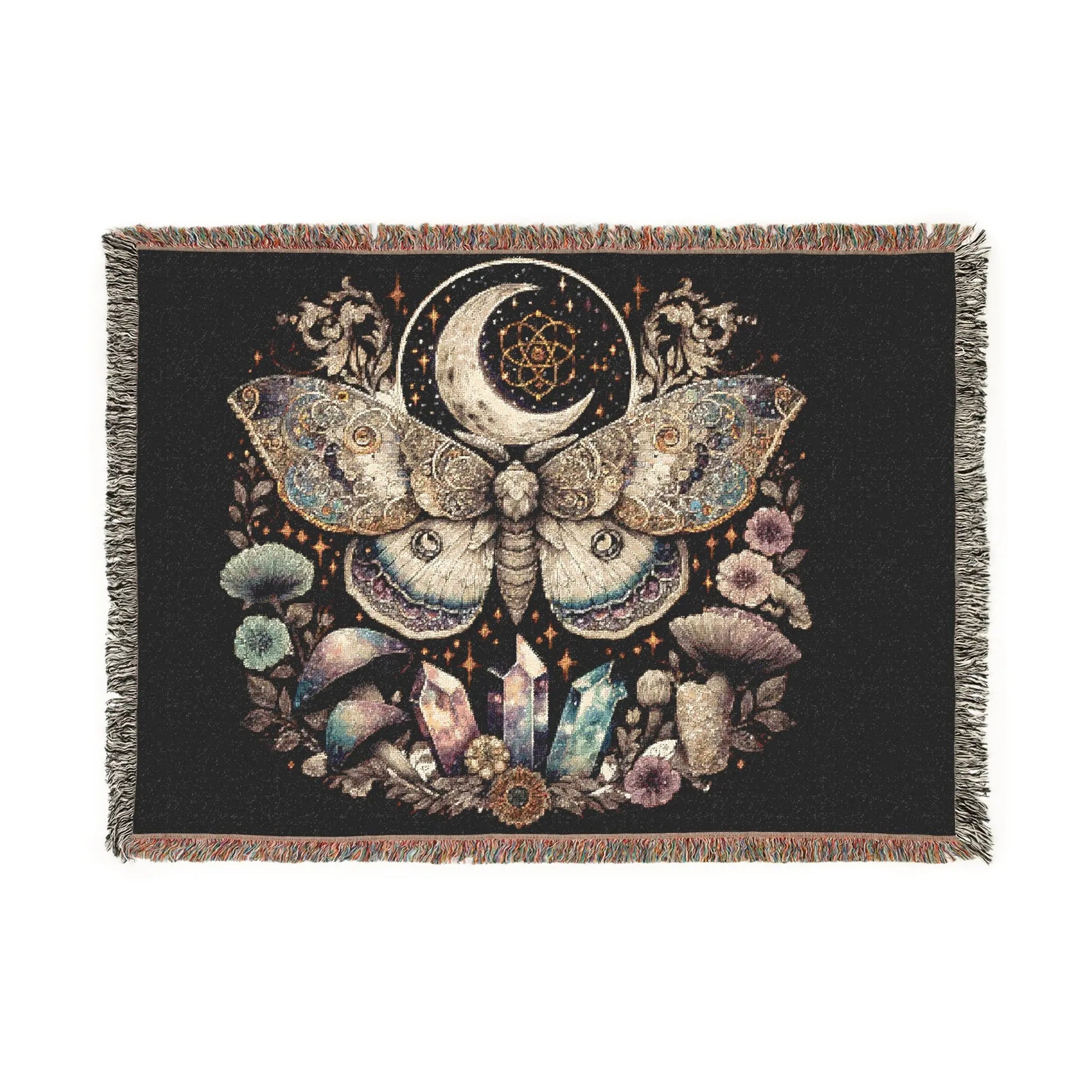 Wiccan Throw Blanket – Mystical Pagan Moth Woven Design WitchyPets.com