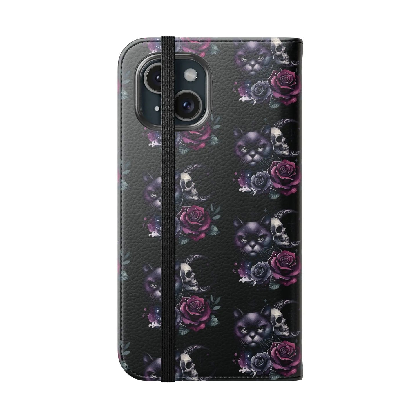 Gothic Floral Flip Case with Cats and Skulls Printify