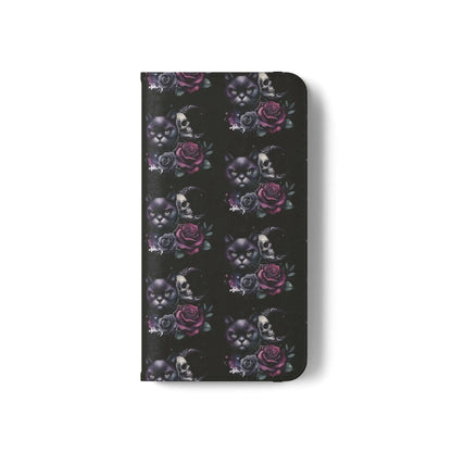 Gothic Floral Flip Case with Cats and Skulls Printify