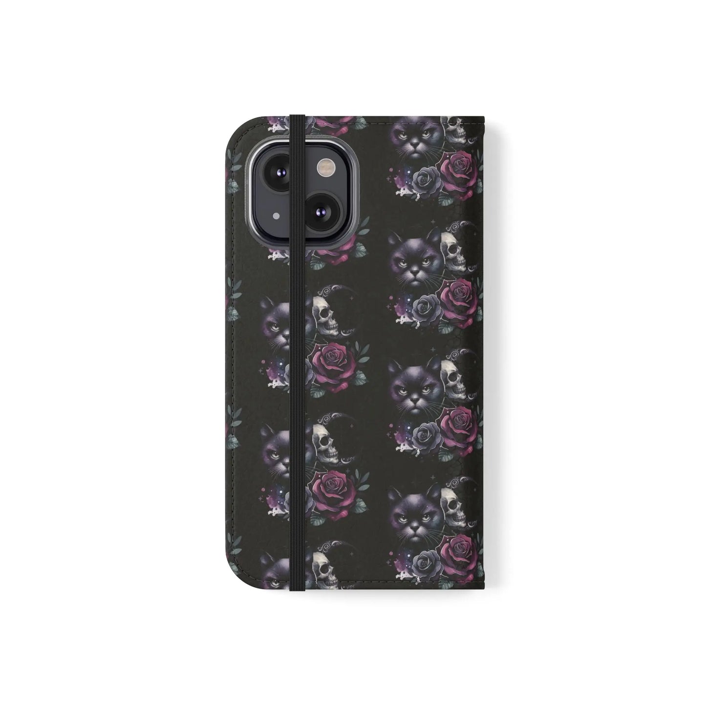 Gothic Floral Flip Case with Cats and Skulls Printify