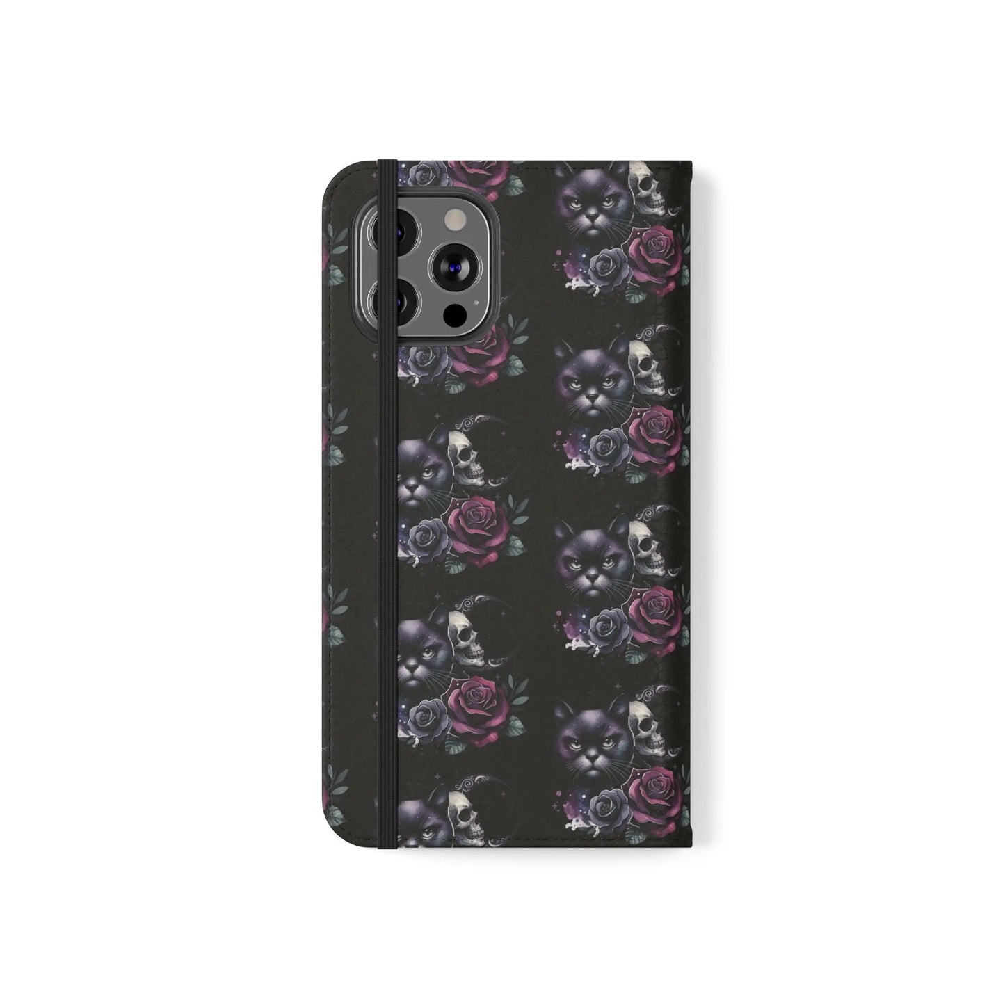 Gothic Floral Flip Case with Cats and Skulls Printify