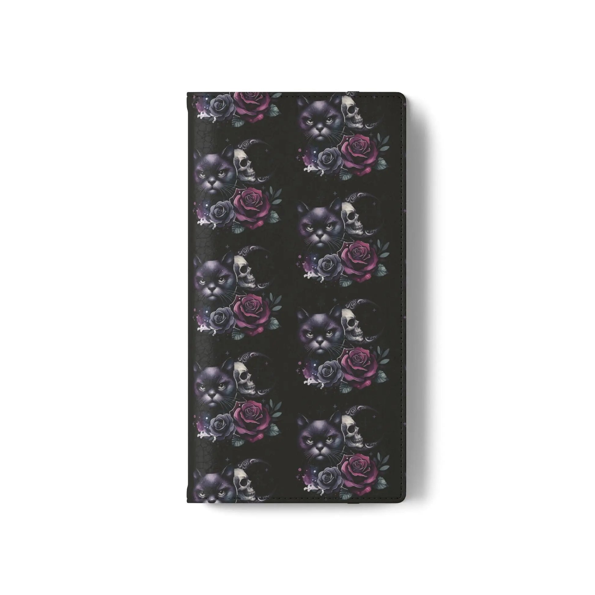 Gothic Floral Flip Case with Cats and Skulls Printify