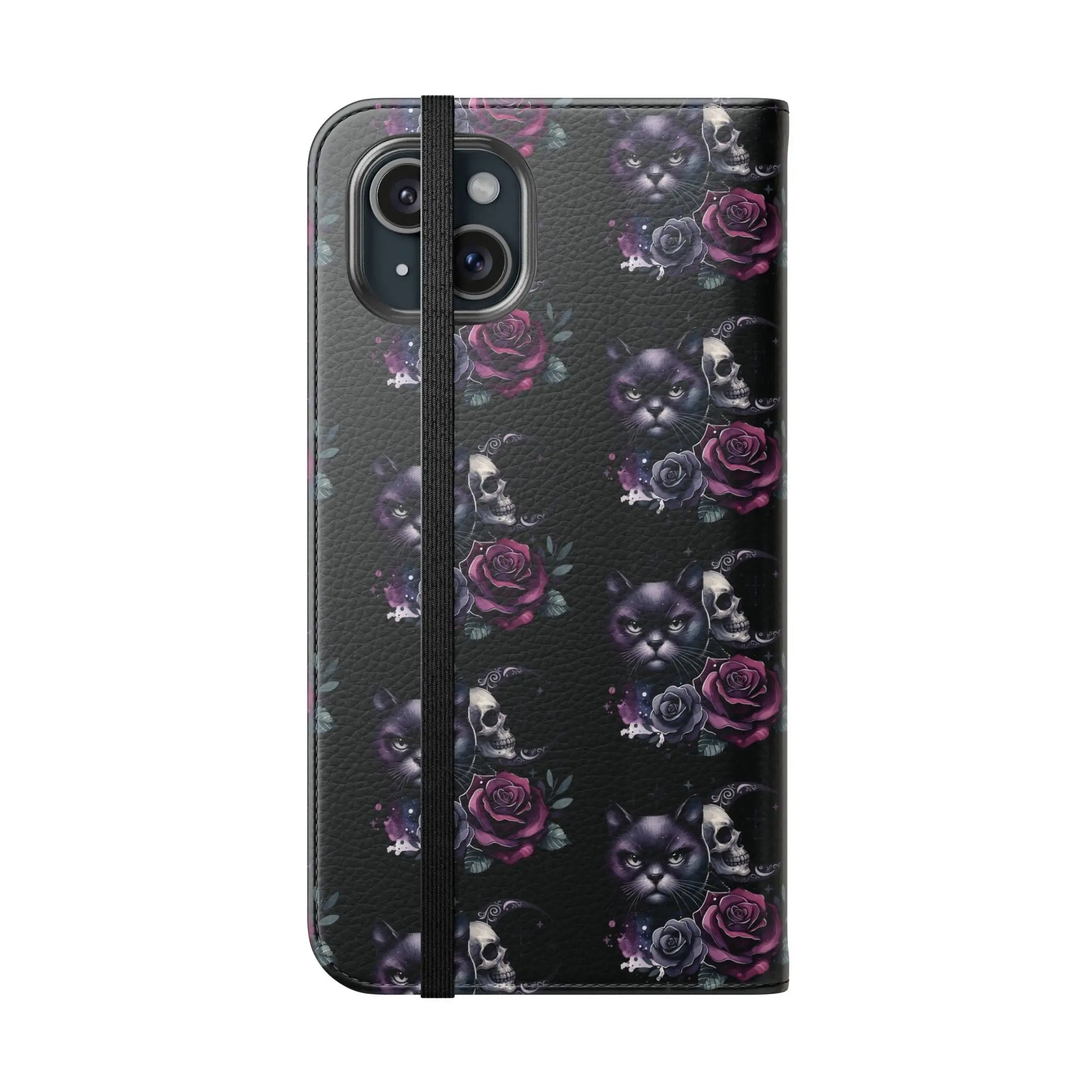 Gothic Floral Flip Case with Cats and Skulls Printify