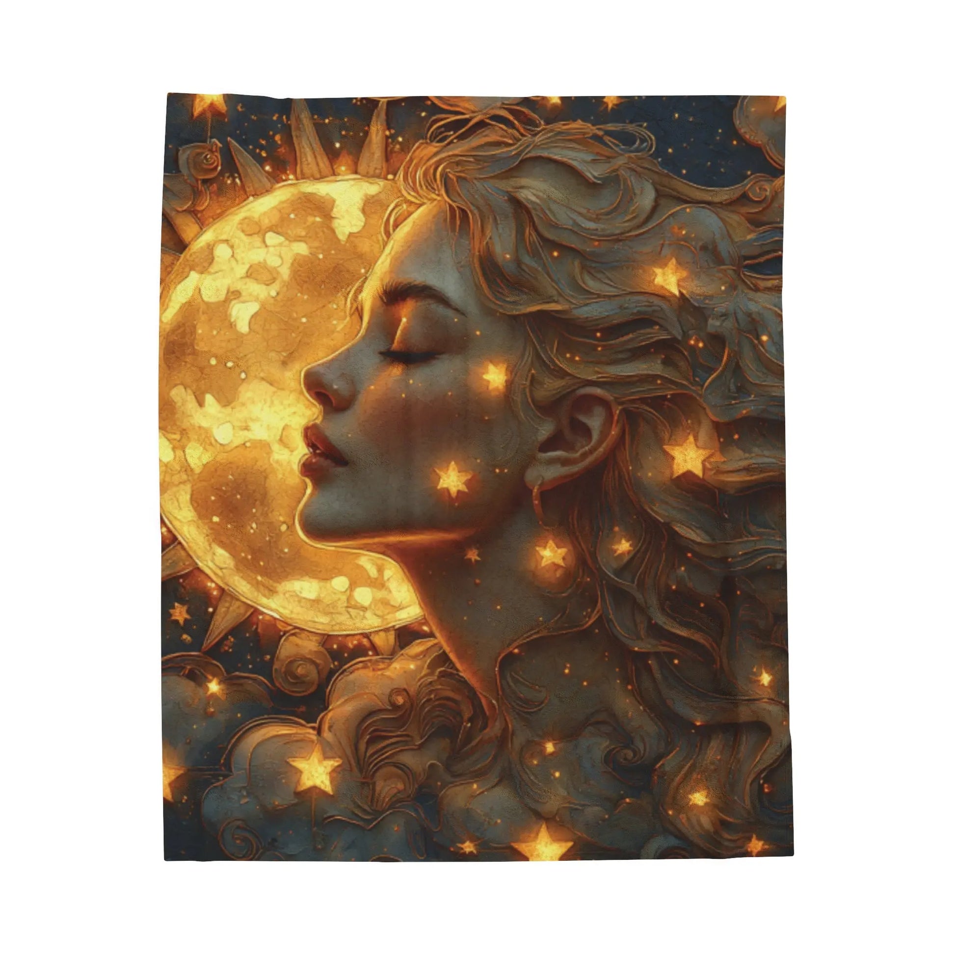 Celestial Lady & Moon Plush Velveteen Blanket Printify