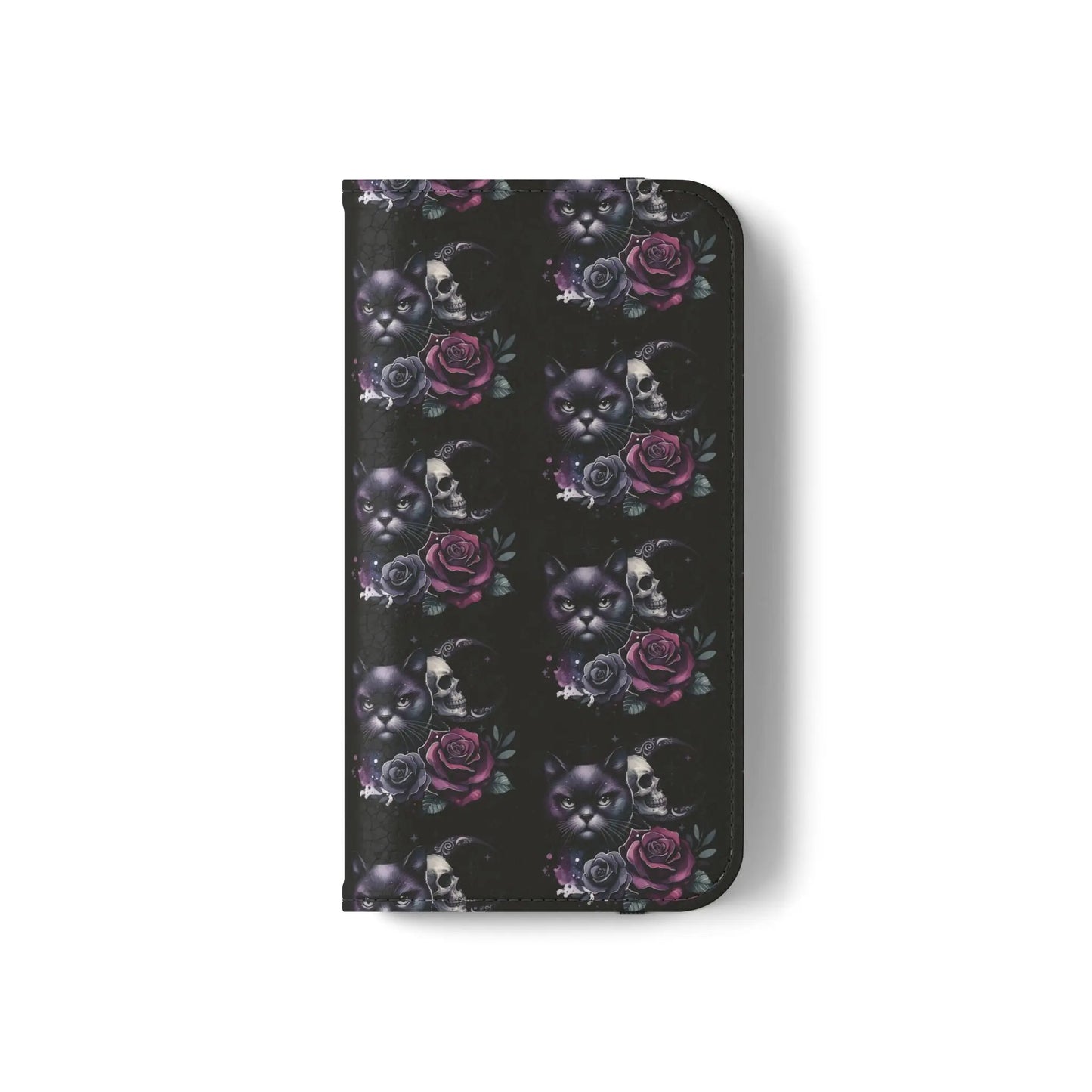 Gothic Floral Flip Case with Cats and Skulls Printify