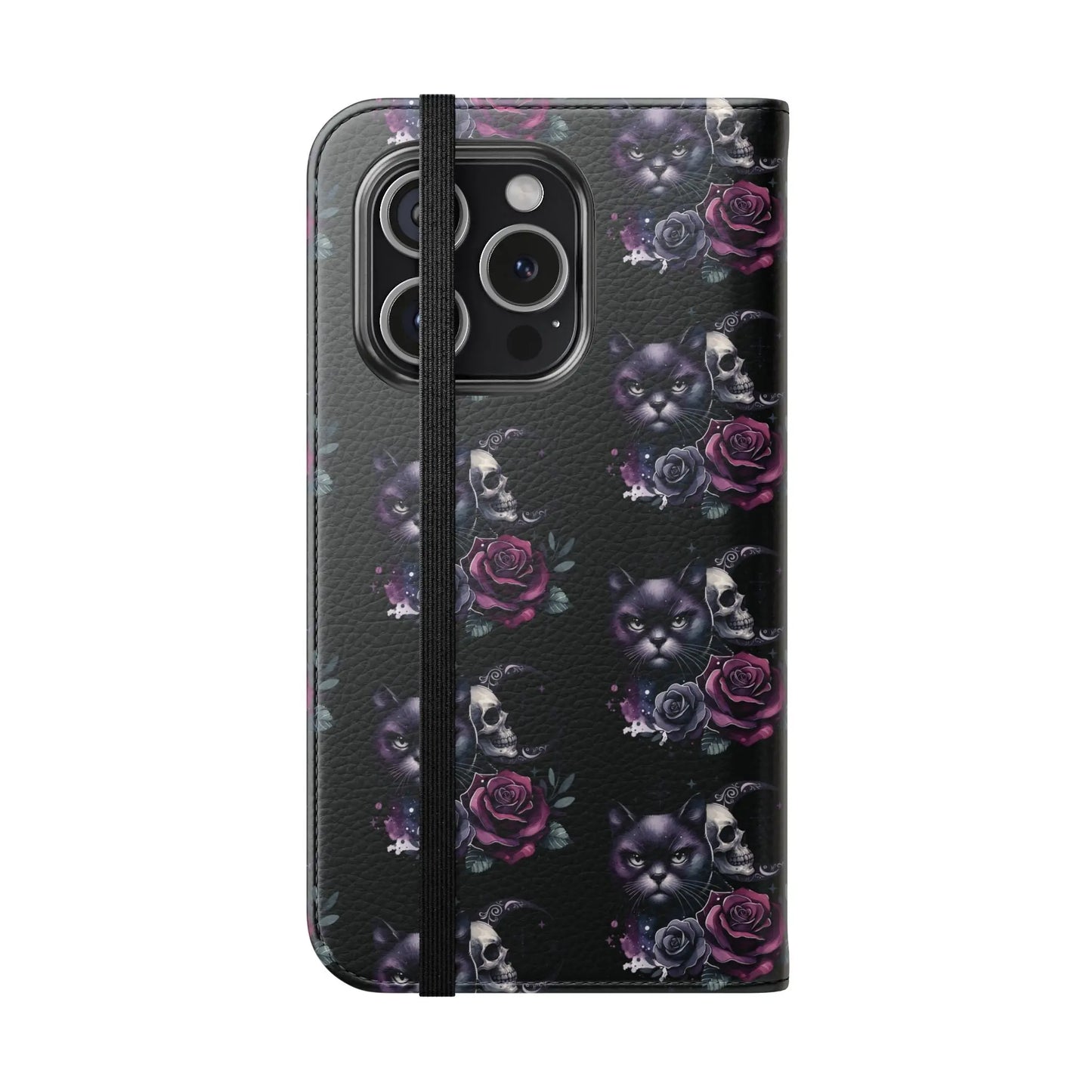 Gothic Floral Flip Case with Cats and Skulls Printify