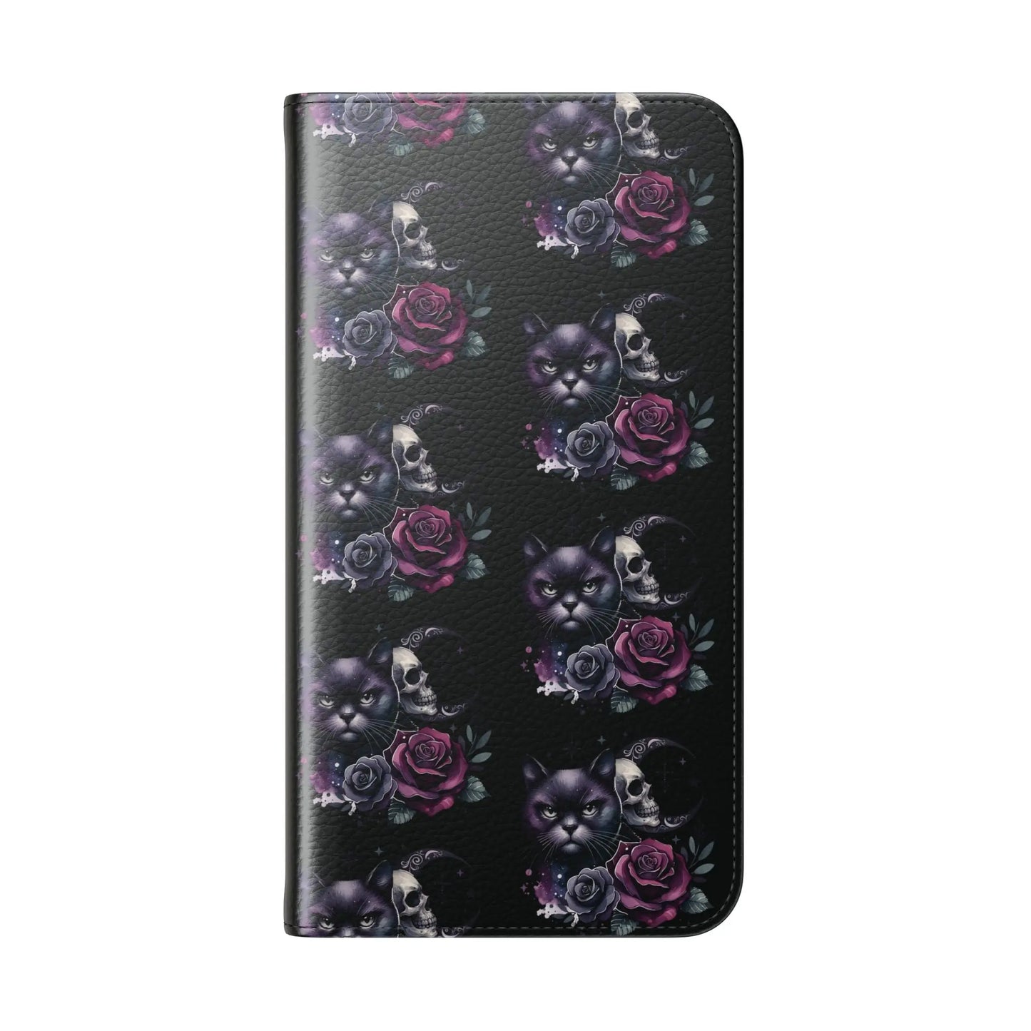 Gothic Floral Flip Case with Cats and Skulls Printify