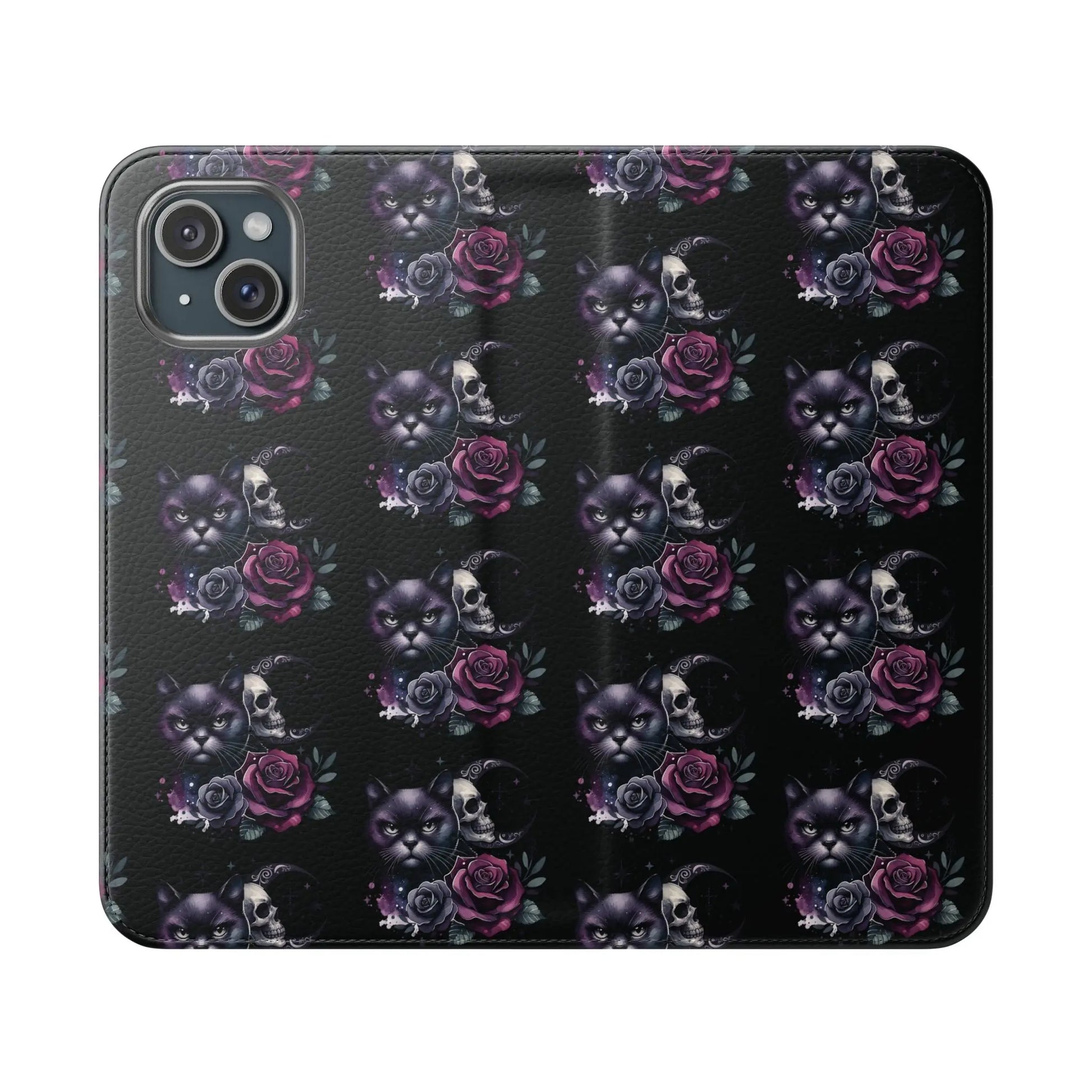 Gothic Floral Flip Case with Cats and Skulls Printify