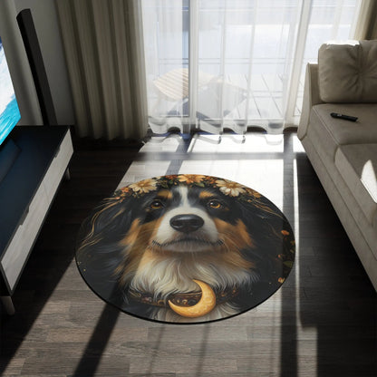 Round Rug Australian Shephard Dog Floral Moon Area Rug 60x60 inch 100% Polyester Chenille Printify