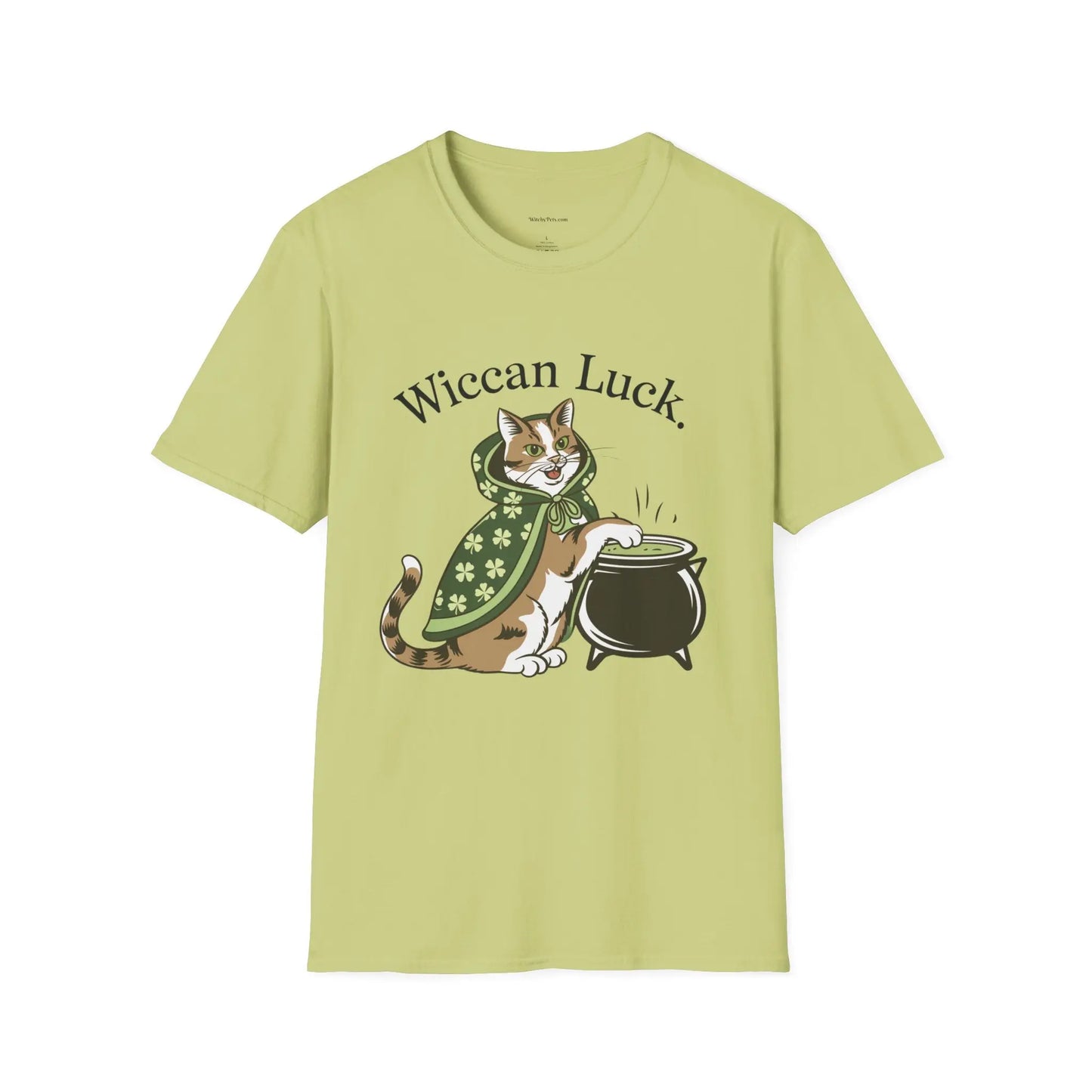 Wiccan Luck Unisex Softstyle T-Shirt - Lucky Cat Design for Witchy Vibes Printify