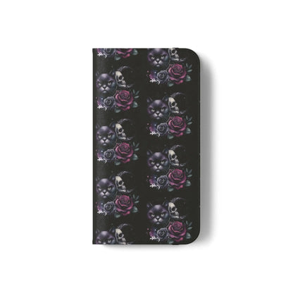 Gothic Floral Flip Case with Cats and Skulls Printify