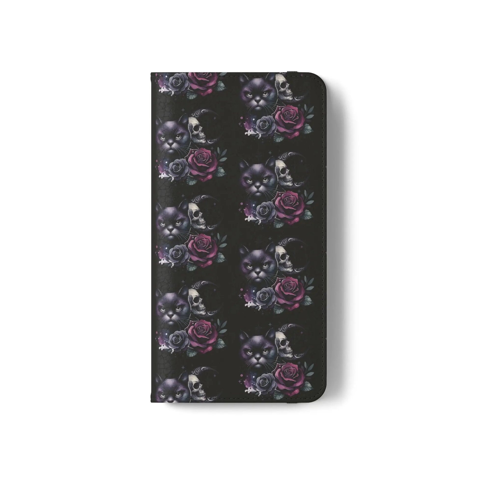 Gothic Floral Flip Case with Cats and Skulls Printify