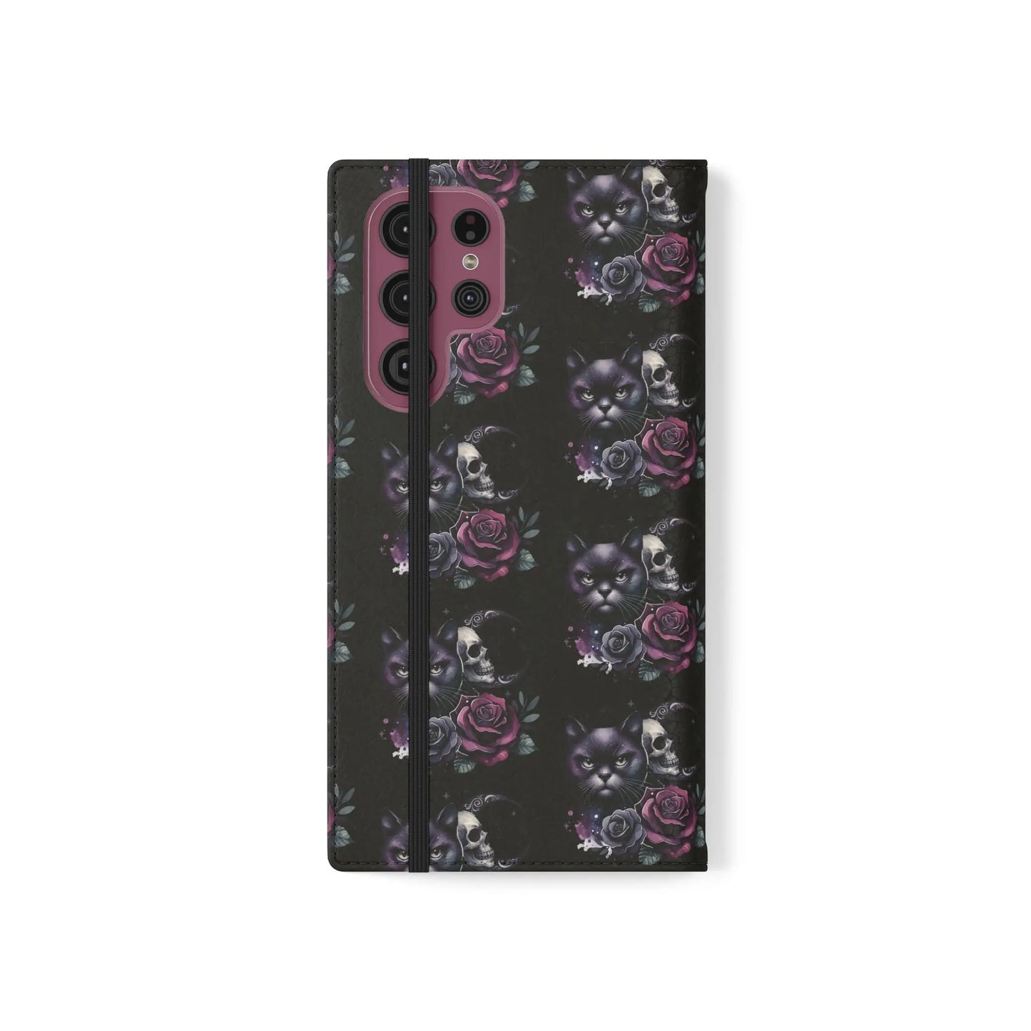 Gothic Floral Flip Case with Cats and Skulls Printify