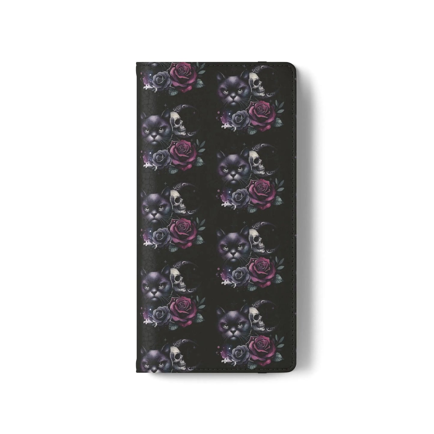 Gothic Floral Flip Case with Cats and Skulls Printify