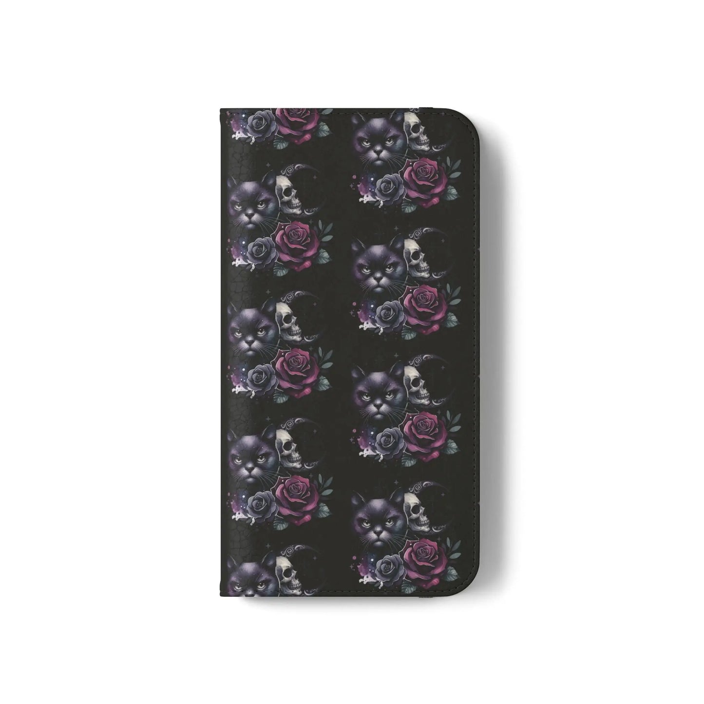 Gothic Floral Flip Case with Cats and Skulls Printify