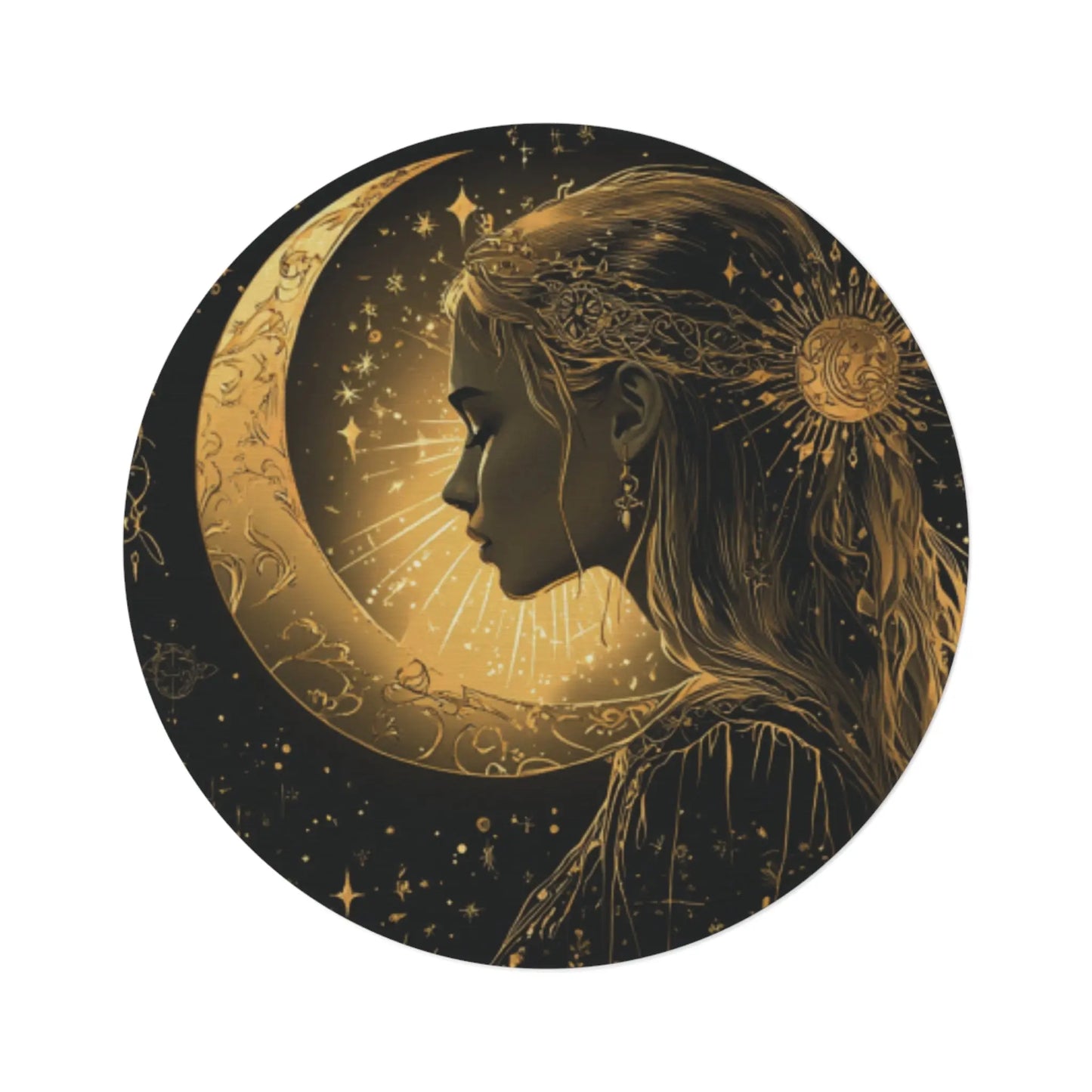 Celestial Lady Moon Round Rug Printify