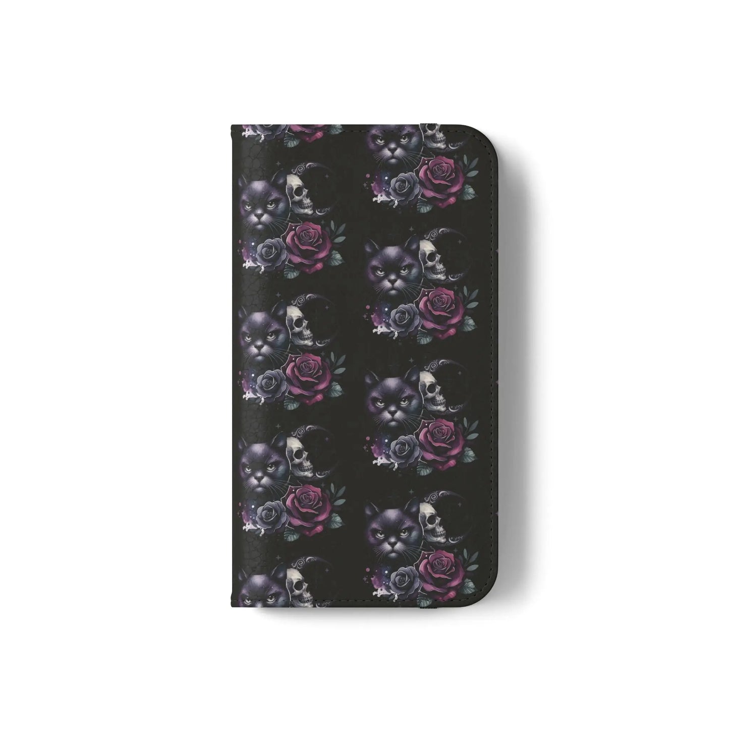 Gothic Floral Flip Case with Cats and Skulls Printify