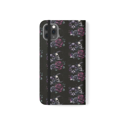 Gothic Floral Flip Case with Cats and Skulls Printify