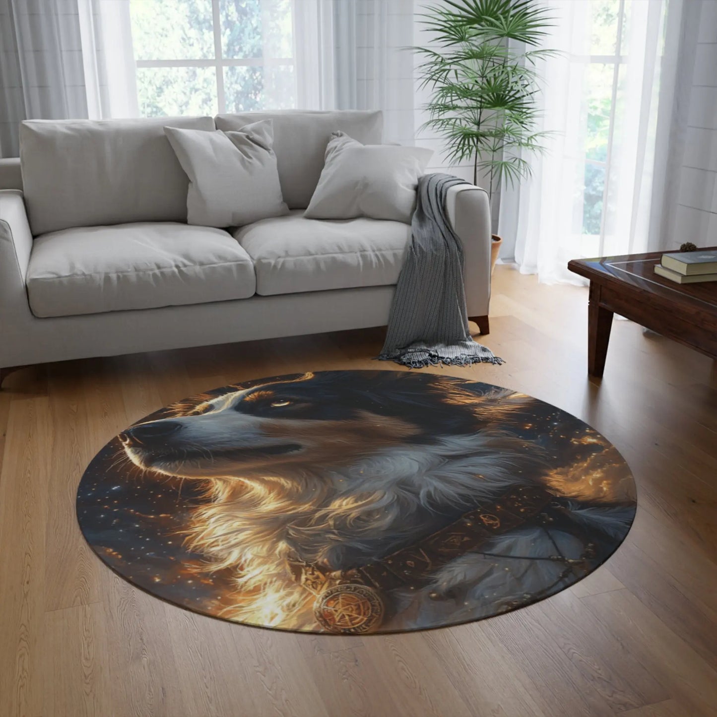 Celestial Australian Shephard Round Area Rug Printify