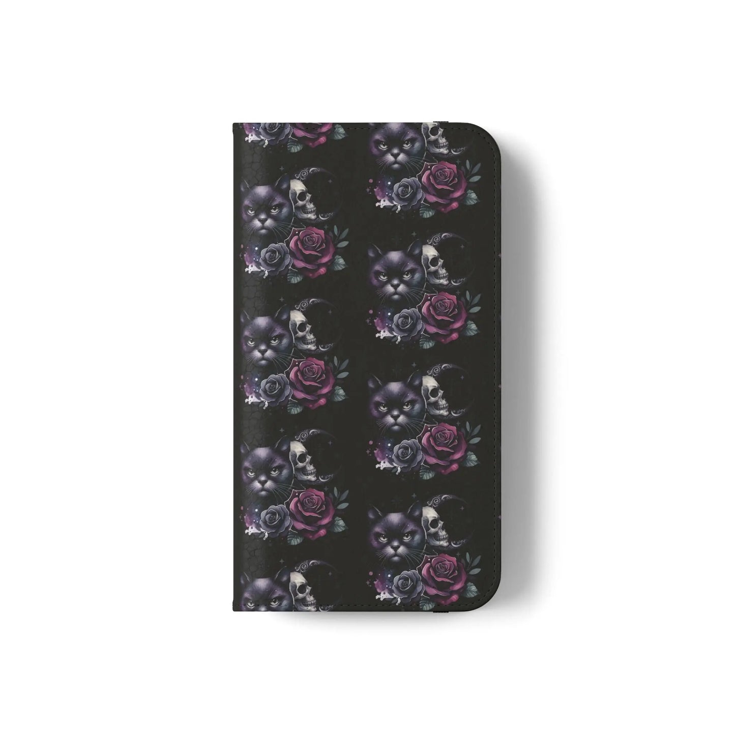 Gothic Floral Flip Case with Cats and Skulls Printify