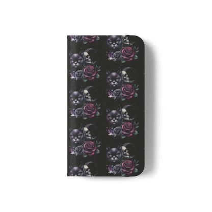 Gothic Floral Flip Case with Cats and Skulls Printify